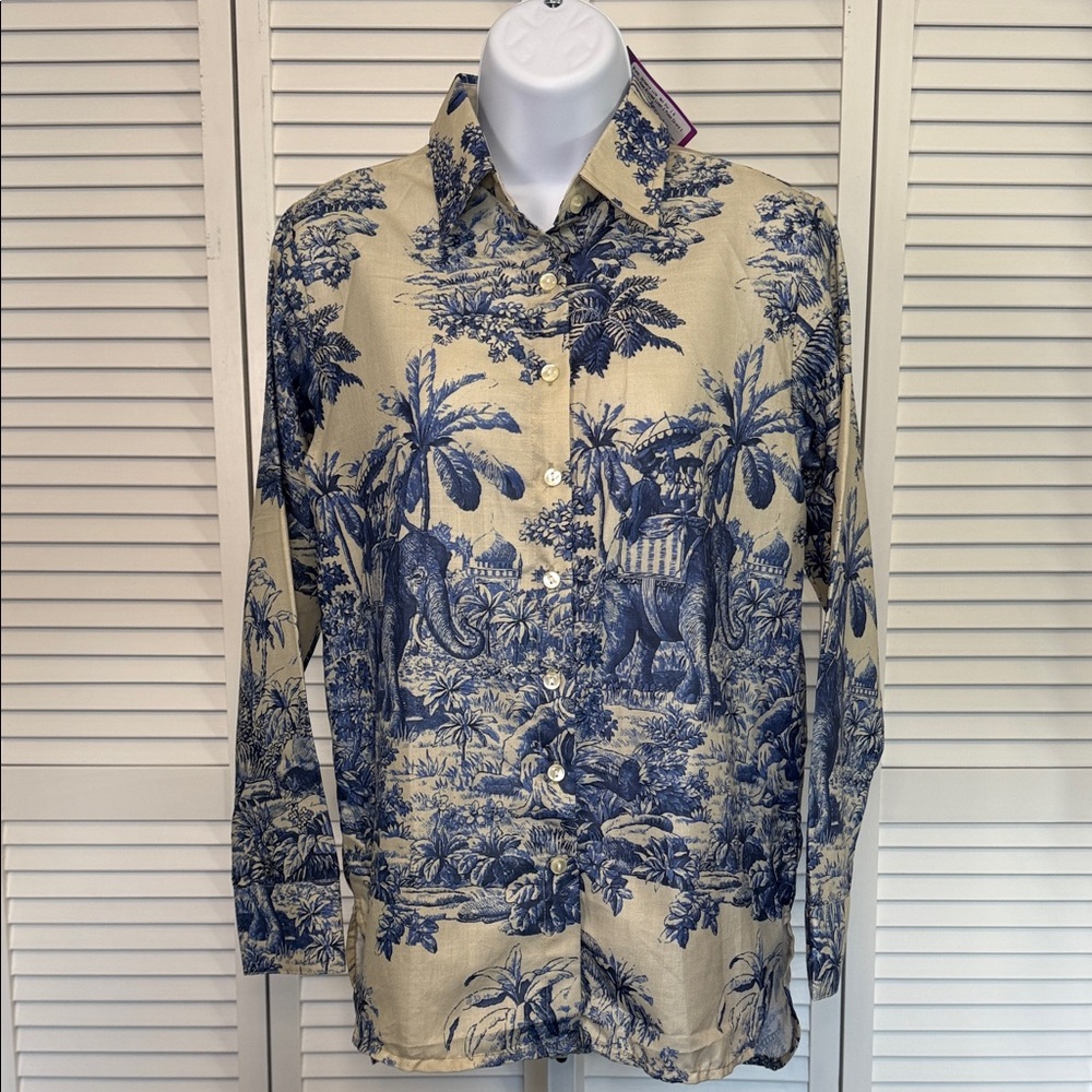 Elegant Blue and Cream Button Down Shirt